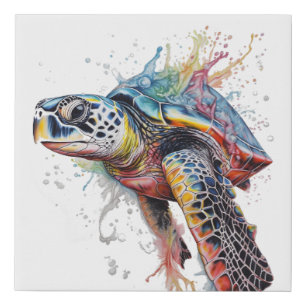 Multicolor turtle faux canvas print