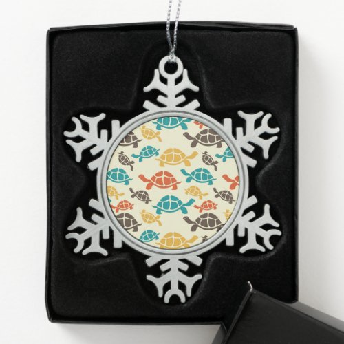 Multicolor Turtle Snowflake Pewter Christmas Ornament