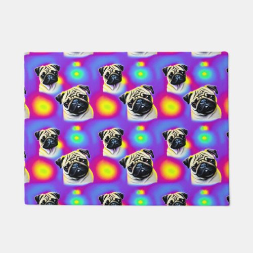 Multicolor Two Pugs Dog Y2K Inspired Doormat