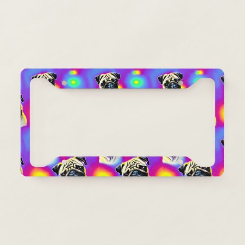 Multicolor Two Pugs Dog Y2K Inspired License Plate Frame