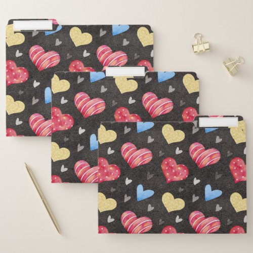 Multicolor Valentine hearts pattern File Folder