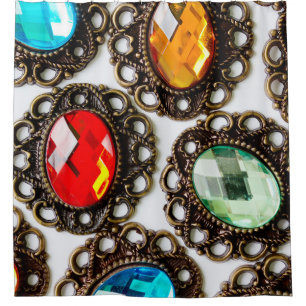 Multicolor vintage brooches on white backgroundbro shower curtain