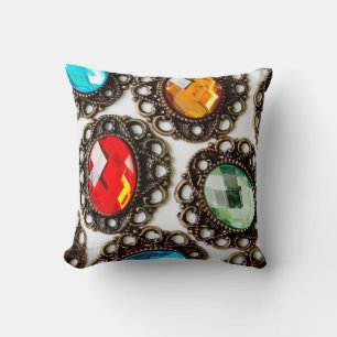 Multicolor vintage brooches on white backgroundbro throw pillow