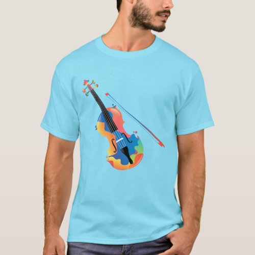 Multicolor Violin Print Tee Music Lovers Delight T_Shirt