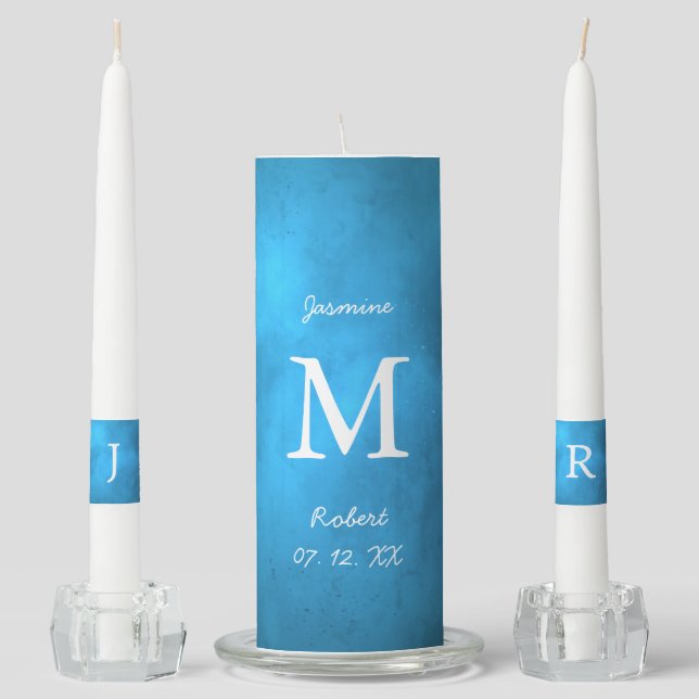 Multicolor Water Scene Bride & Groom Unity Candle Set (Front)