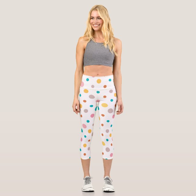 Multicolor Watercolor Dots Capri Leggings (Front)