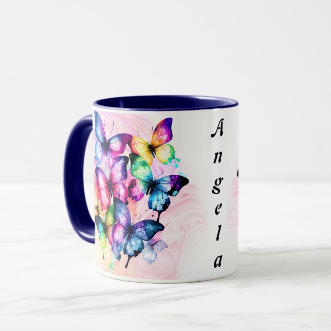 Multicolor Watercolor Fluttering Butterflies Mug (Front Left)