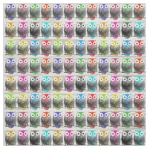 Multicolor watercolor hand drawn owl pattern fabric