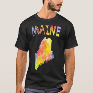 Multicolor Watercolor Maine State Map Digital Artw T-Shirt