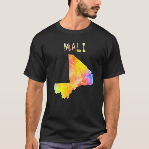 Multicolor Watercolor Mali Map Digital Artwork T_Shirt
