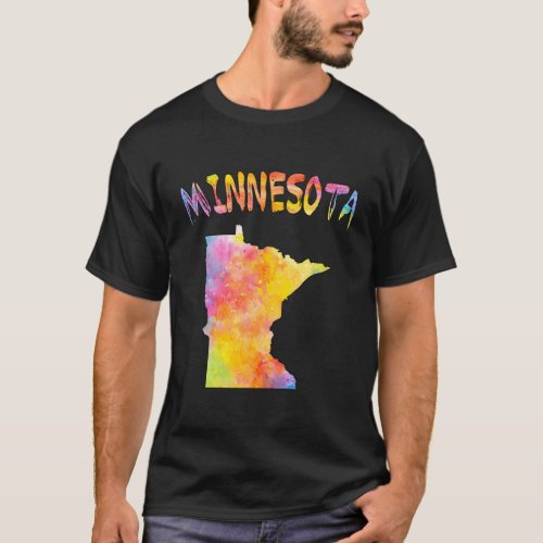 Multicolor Watercolor Minnesota State Map Digital  T_Shirt