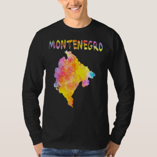 Multicolor Watercolor Montenegro Map Digital Artwo T-Shirt