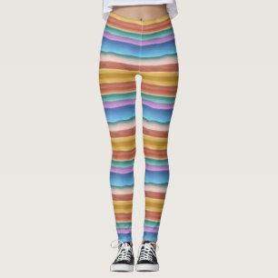 Multicolor Watercolor Stripes Pattern Leggings