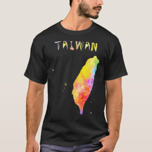 Multicolor Watercolor Taiwan Map  digital Artwork T-Shirt