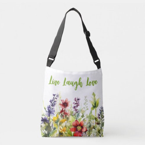Multicolor Watercolor Wildflowers on White Crossbody Bag