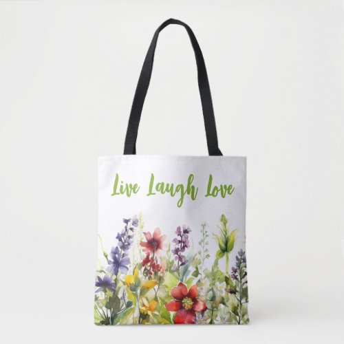 Multicolor Watercolor Wildflowers on White Tote Bag