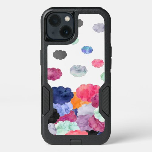 Multicolor whimsical watercolour clouds pattern iPhone 13 case