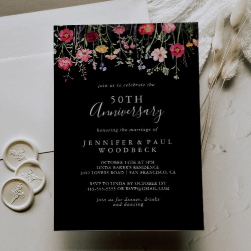 Multicolor Wildflower 50th Wedding Anniversary Invitation