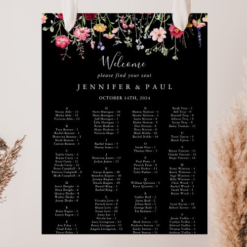 Multicolor Wildflower Alphabetical Seating Chart