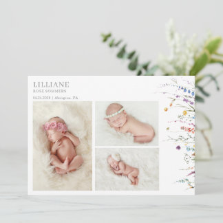 Multicolor Wildflower Baby Photo Announcement Card