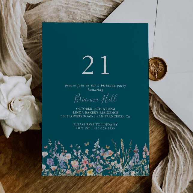 Multicolor Wildflower Green 21st Birthday Party Invitation (Creator Uploaded)