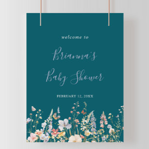 Multicolor Wildflower Green Baby Shower Welcome Poster