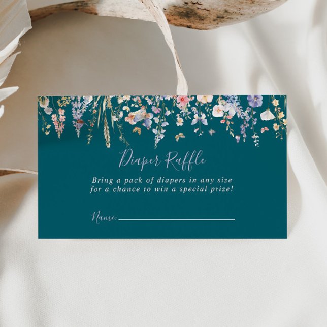 Multicolor Wildflower Green Diaper Raffle Ticket Enclosure Card (Creator Uploaded)
