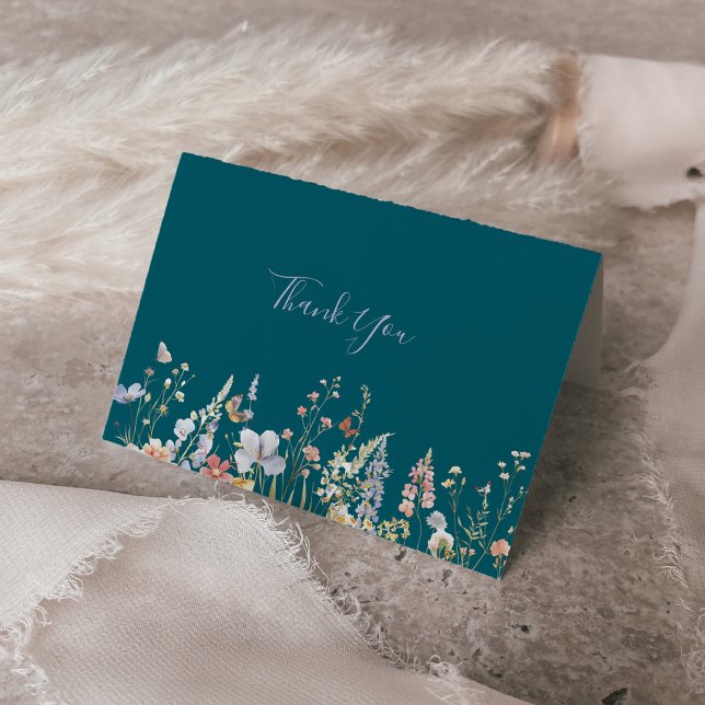 Multicolor Wildflower Green Folded Wedding  Letterpress Thank You Card (Creator Uploaded)