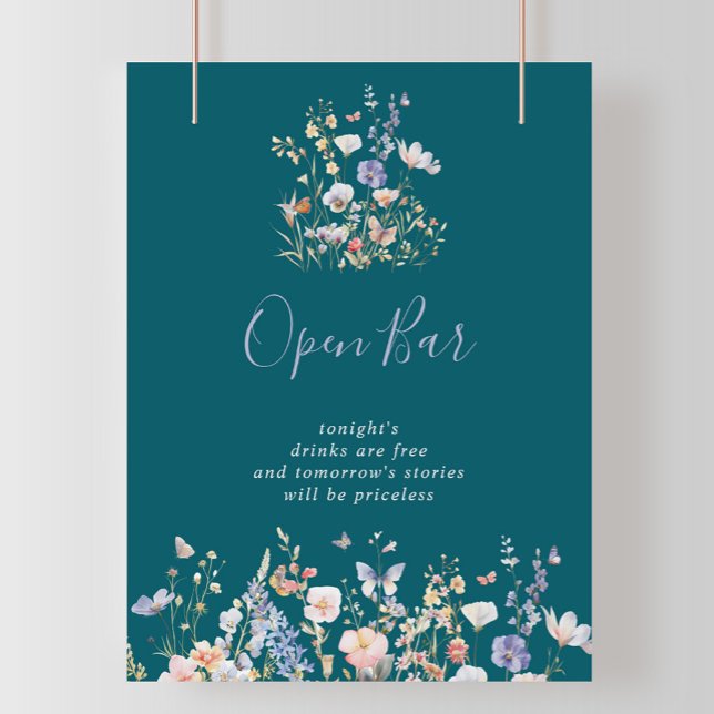 Multicolor Wildflower Green Wedding Open Bar Sign (Creator Uploaded)