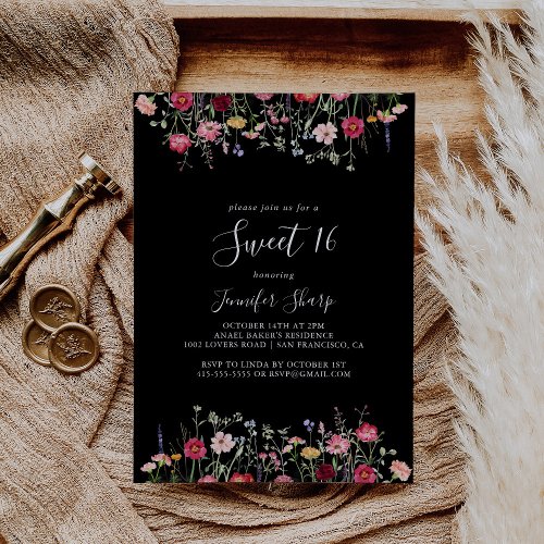 Multicolor Wildflower Sweet 16 Birthday Party Invitation