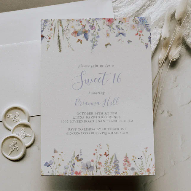 Multicolor Wildflower Sweet 16 Birthday Party Invitation Zazzle