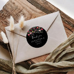 Multicolor Wildflower Thank You Wedding Favor Classic Round Sticker<br><div class="desc">This multicolor wildflower thank you wedding favor classic round sticker is perfect for a rustic wedding. The design features a multicolored assortment of pink, blush, purple, yellow, white, violet, red, burgundy wild flowers in a black background. Make the sticker labels your own by including your names, the event (if applicable),...</div>