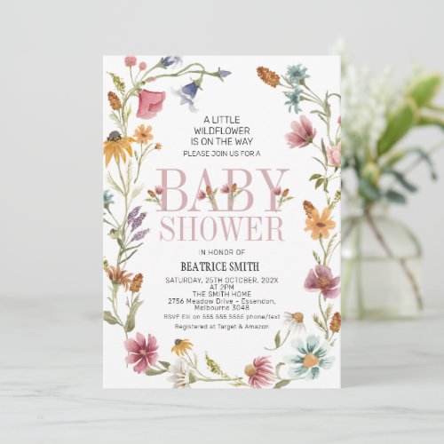 Multicolor Wildflower Wreath Baby Shower  Invitation