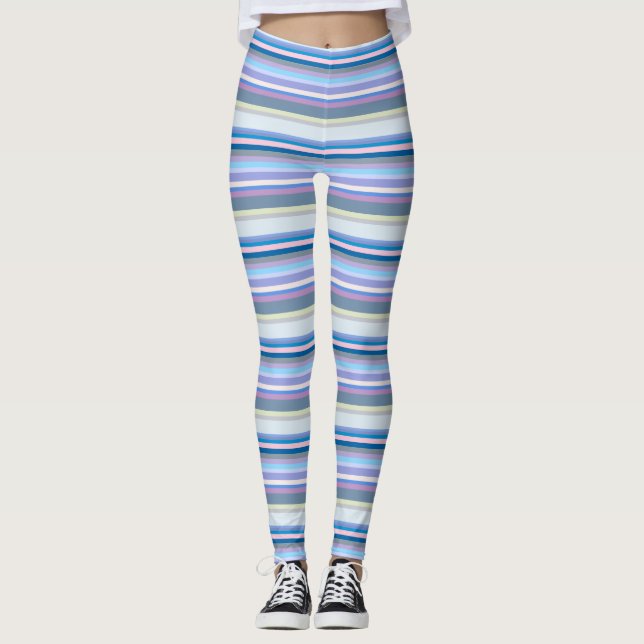 Multicolor Yellow/Gray/Beige/Pink/Purple/Blue Leggings (Front)