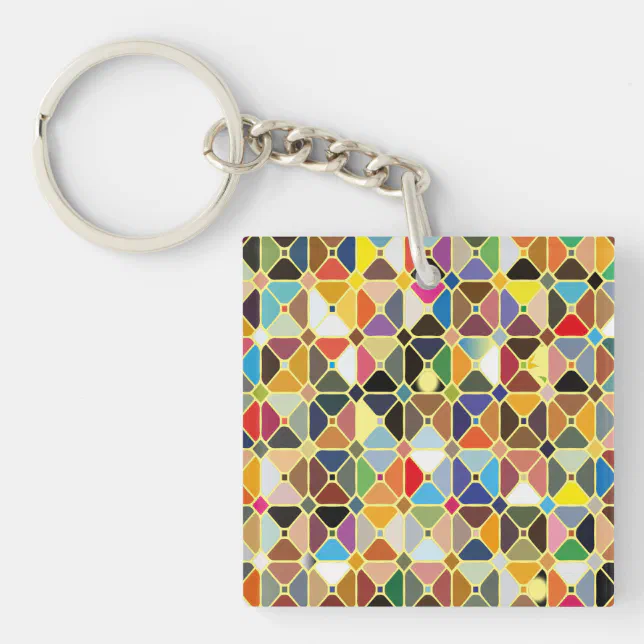 Multicolore geometric patterns with octagon shapes keychain | Zazzle