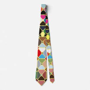 Multicolore geometric patterns with octagon shapes neck tie