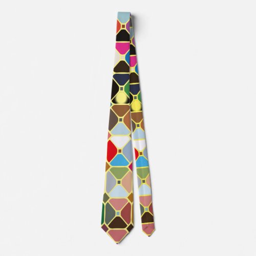 Multicolore geometric patterns with octagon shapes neck tie