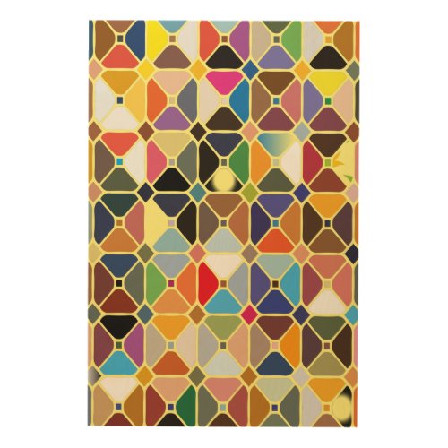 Multicolore geometric patterns with octagon shapes wood wall art