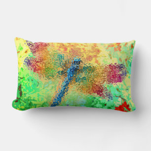 Multicolored Abstract Dragonfly Lumbar Pillow