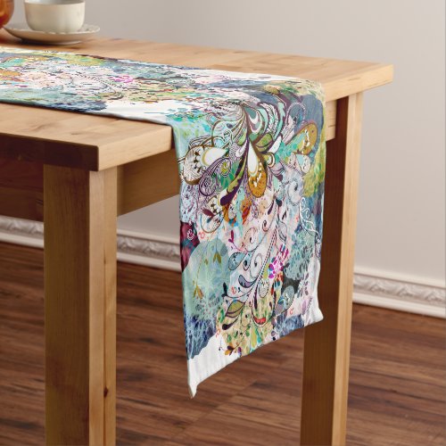 Multicolored abstract floral overlay pattern short table runner