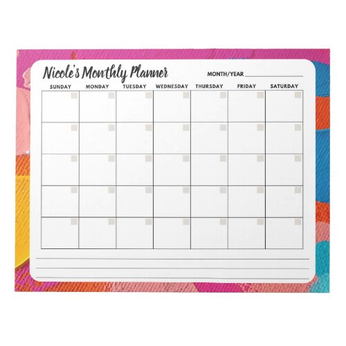 Multicolored Abstract Monthly Calendar Notepad 