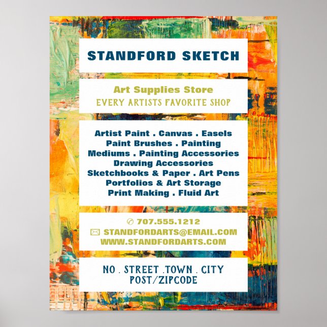 Multicolored Abstract Paint, Art Supplies Store Poster (Front)
