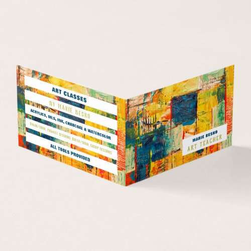 Multicolored Abstract Paint Art Teacher Detailed Business Card