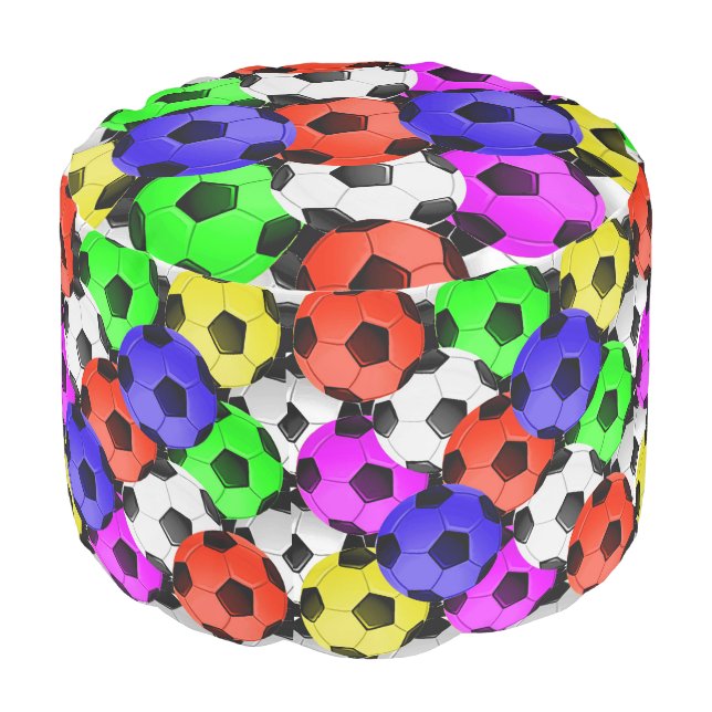 Multicolored American Soccer/ Football Round Pouf (Angled Front)