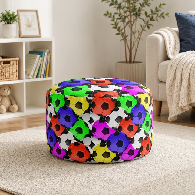 Multicolored American Soccer/ Football Round Pouf (Multicolored American Soccer/ Football Round Pouf)
