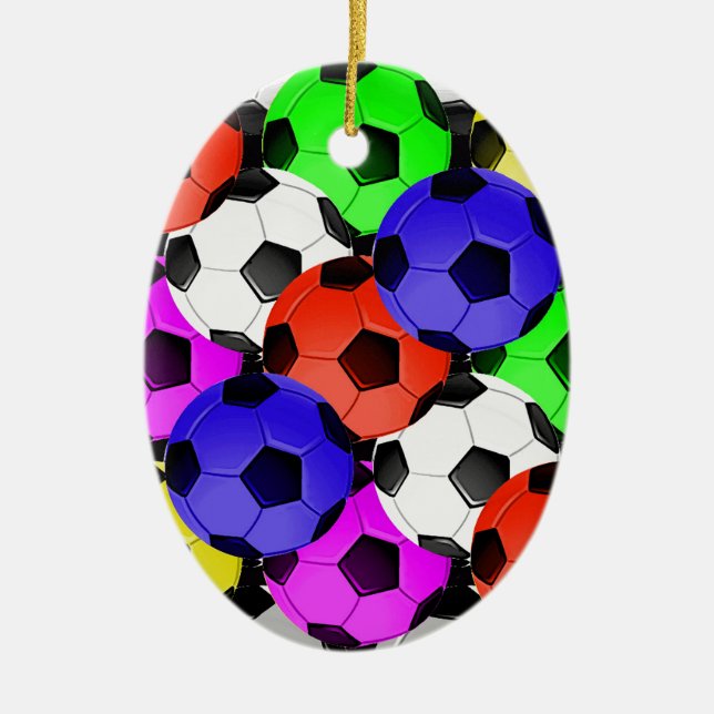 Multicolored American Soccer or Football Ceramic Ornament (Front)