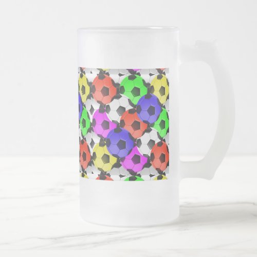 Multicolored American Soccer or Football Frosted Glass Beer Mug