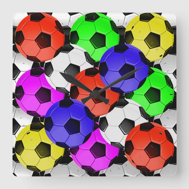 Multicolored American Soccer or Football Square Wall Clock (Front)