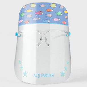 Multicolored aquarius fish and sea stars face shield