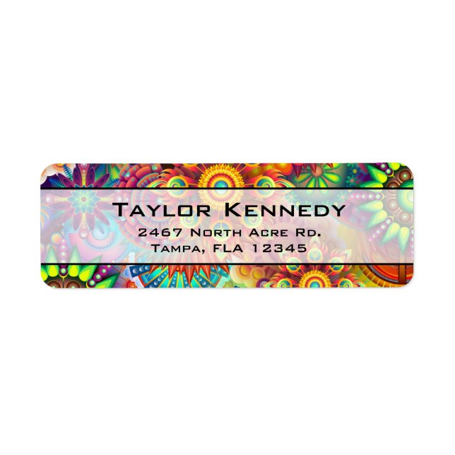 Multicolored Art Deco Flower Shapes Pattern Label (Front)